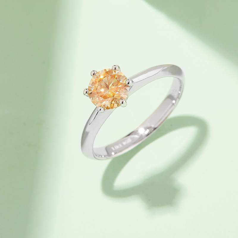 直臂Classic六爪T家S925银镀白金MoissaniteWomen's Ring1ctD级